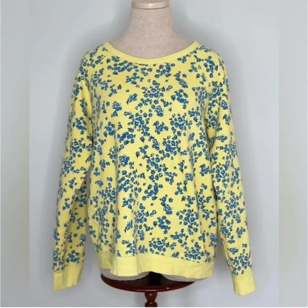 Draper James Natalie Sweatshirt in Cherry Blossom Yellow Blue Dainty Pullover XL
